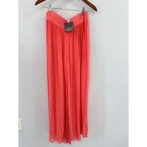 Lola Coral Wide Leg Palazzo Pants Lined Silk Blend Flowy L NWT Resortwear